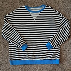 Striped Black and White Sweater with Blue Accents Womens
